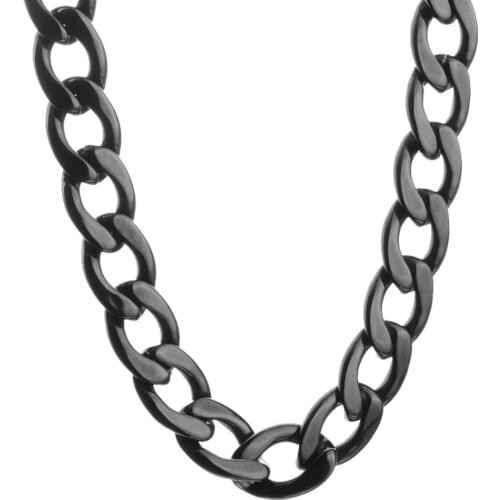 Tiasri 15MM Heavy Man Cuba Curb Miami Necklace Bracelet Black Tone High Quality Stainless Steel Chain Gothic Collar Link Jewelry