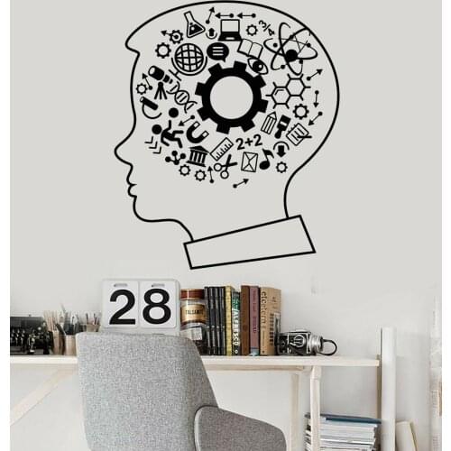 Smart Brain Vinyl Wall Decal School Education Window Sticker Science Chemistry Physics Boy Classroom library Wallpaper M312