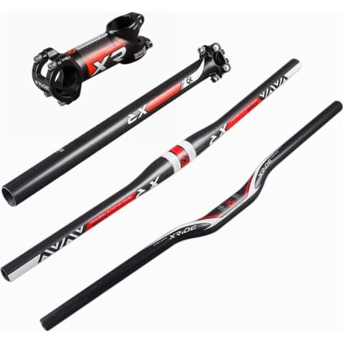 XRIDE XR Carbon Fiber MTB Bicycle Handlebar Sets Mountain Bike Flat or Riser Handlebar + Stem+ Seatpost