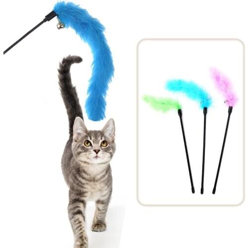 Funny Cat Stick Toys Colorful Turkey Feathers Tease Cat Stick Interactive Pet Toys For Cat Playing Toy Pet Supplies Random Color