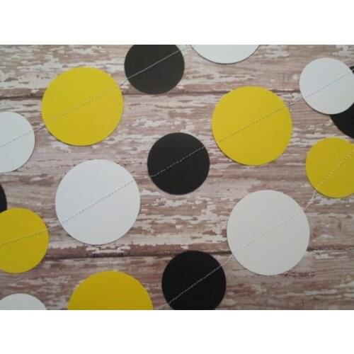 Yellow, Black and White Paper Garland - Bee theme, what will it bee, beeday banners, paper decor, circle garland, yellow black