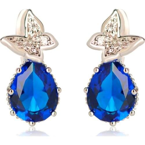 Madrry Rhinestone Butterfly Waterdrop Earrings Seven Color Women Girls Party Dress Copper Earring Small Size Ear Joias