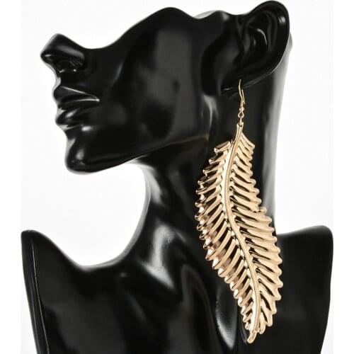 LUBINGSHINE Hip Hop Women Big Leaf Drop Earring Metal Alloy Girls Gold Feather long Drop Earrings Party Nightclub Jewelry