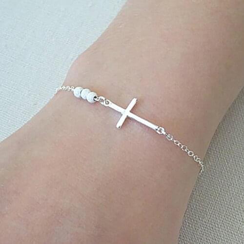 Simple personality Fashion Women Beaded Cross Charm Bracelet Chain Hand Jewelry Birthday Gifts