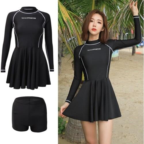 Womens Long Sleeve Rash Guard UV Sun Protection Two Piece Swimsuit Surfing Bathing Suit Skirt Swimdress Body Suit