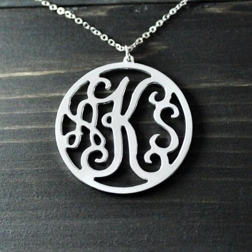Monogram Necklace personalized necklace Monogram Initials Necklace alloy circle monogram pendant perfect gift