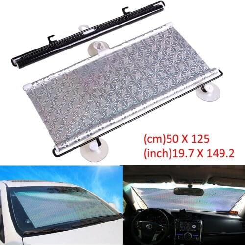 1pcs Car Auto Shrink Sunshade Front Gear 50x125cm Pvc Car Window Sunshade Anti-ultraviolet Protection Sunshade Auto Accessories