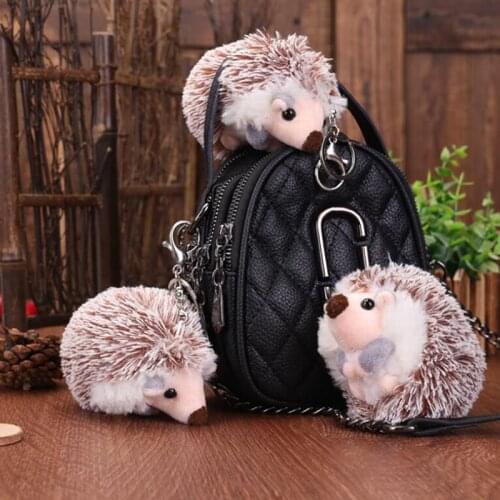 1PCS Cute Plush Pompon Flamingo/Hedgehog Animal Keychain Bag Mobile Phone Pendant Keyring