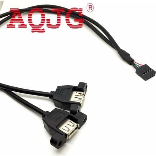 10pcs 30cm Motherboard Internal 9pin Pitch 2.54mm to Dual Port USB 2.0 A Female Screw Lock Panel Mount Cable