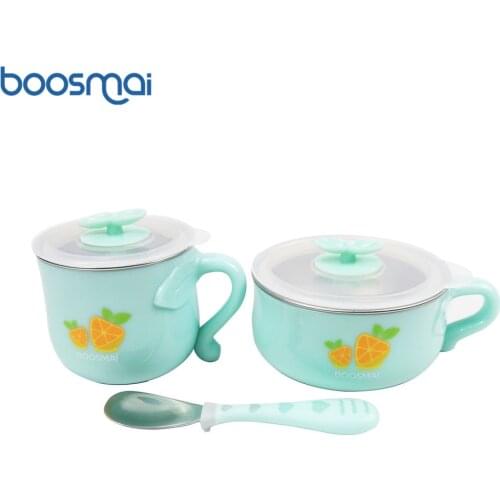 3pcs/set Baby Bowl Set Stainless Steel Training Bowl Spoon Tableware Set Dinner Bowl Learning Dishes Cup Children Dinnerware