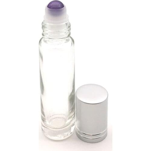 3pcs Natural Gemstone Roller Ball Bottle Essential Oil Perfume 10ml Roll On Clear Thick Glass Bottles With Crystal Chips