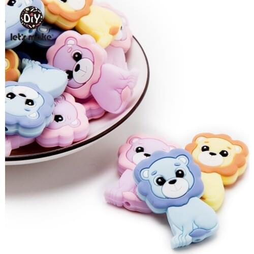 Lets Make 5pc Baby Silicone Teether Beads Cartoon Lion Teething Toys Baby Diy Accessories Shower Gifts Baby Teether