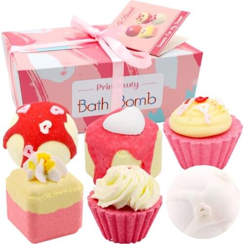 6Pcs Cake Bath Bombs Gift Box Set Moisturizing Exfoliating Body Cleaning Skin Care Spa Bubble Bath Salt Essential Oil Soap