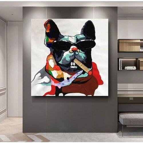 Large 100% Hand Painted Oil Painting Cute Cartoon Animal Dog Abstract Canvas Art for Living Room Decor Wall Pictures No Frame