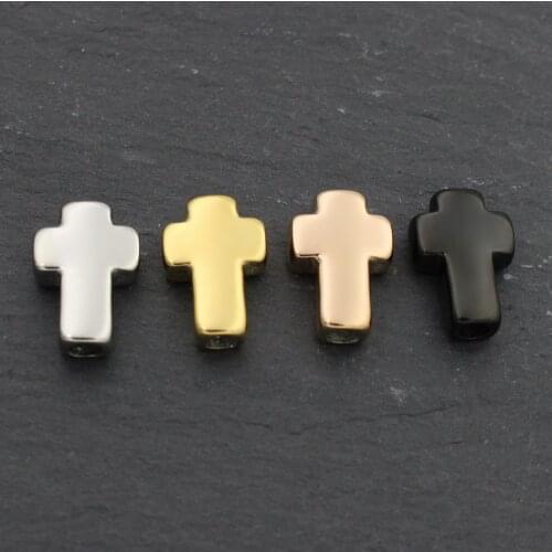 316l Stainless Steel Gold/Black Cross Bead 2mm Small Hole Beads Charms for Bracelet DIY Jewelry Making Findings
