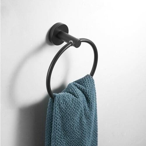 SUS 304 Stainless Steel Black Towel Holder Towel Ring Round Wall Mounted Towel Rack Towel Shelf Bathroom Accessories