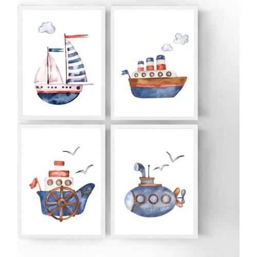 Baby Boy Room Decor Poster In The Nursery Submarine Steamship Wall Art Canvas Painting Sailor Print Pictures For Children Room