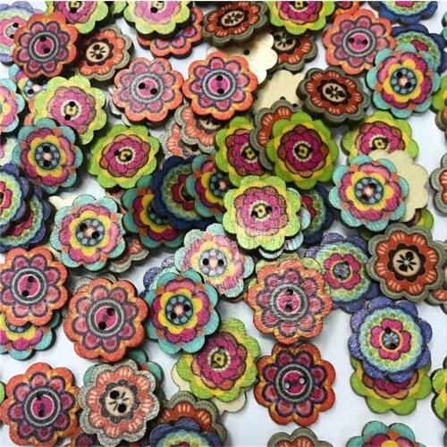 250PCS Random Mixed Pattern Retro Wood Buttons 20mm for Handwork Sewing DIY Clothing Crafts Accessories Gift Card Decor