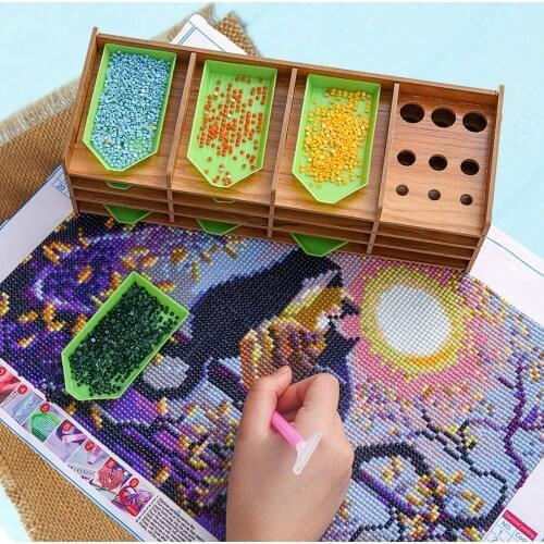 Wooden DIY Diamond Painting Multi-Layer Tray Organizer Rack Tool 15-Grid Point Drill Holder Drilling Pen Organizer Accessories