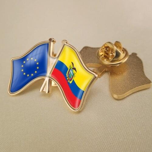 European Union and Ecuador Crossed Double Friendship Flags Lapel Pins