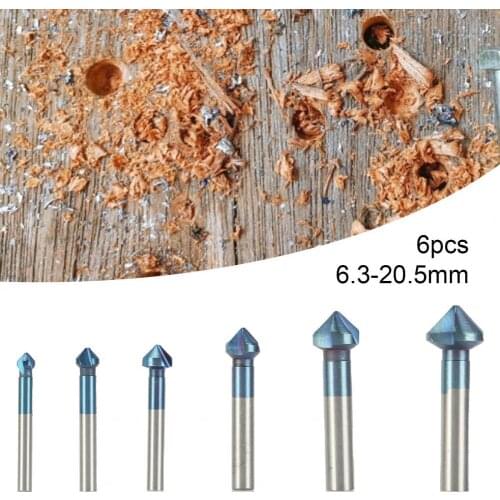 Chamfer Milling Cutters 6Pcs 6.3mm-20.5mm Integral Three Edges 90-degree Cutting Angle Assorted Chamfering Kit Steel Board