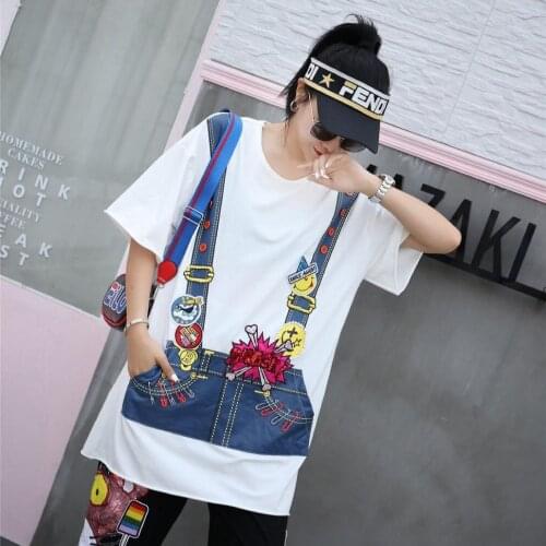 Summer Oversized Short Sleeve T-Shirt Women O-Neck Fake Strap Printed Tees Tops Female Casual Fashion Hip Hop Streetwear 2021