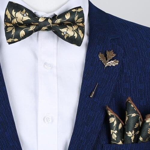 Luxury Gold Silk Ties for Men Fashion Wedding Party Bowtie Handkerchief gravata borboleta Set Mens Ties pajaritas para hombre
