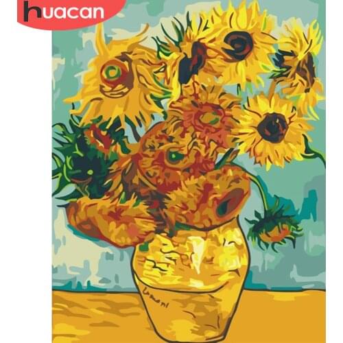 HUACAN Paint By Numbers Sunflowers HandPainted Oil Painting Drawing Kits Canvas DIY Pictures Home Decoration Gift