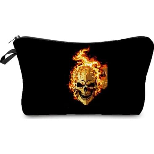 Flame Golden Skull Print Cosmetics Bags New Cool Coin Purse Hot Sale Fashion Small Toiletry Bag High Quality Halloween Candy Bag
