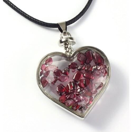 Kraft-beads Elegant Style Silver Plated Love Heart Wish Bottle Garnet Stone Pendant For Valentines Day Gift