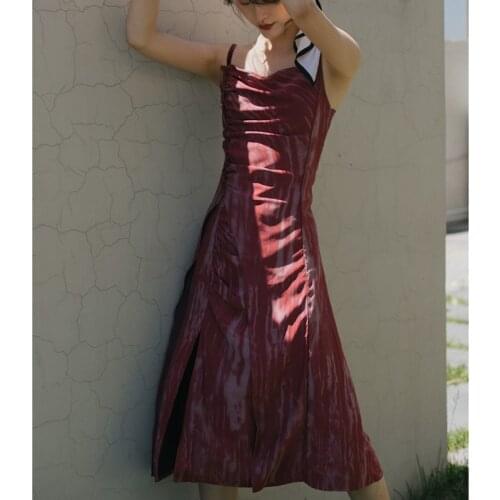 Summer Woman Dress Vintage Red Oil Painting Print Sleeveless Long Dress Elegant A Line Party Dress Female C617