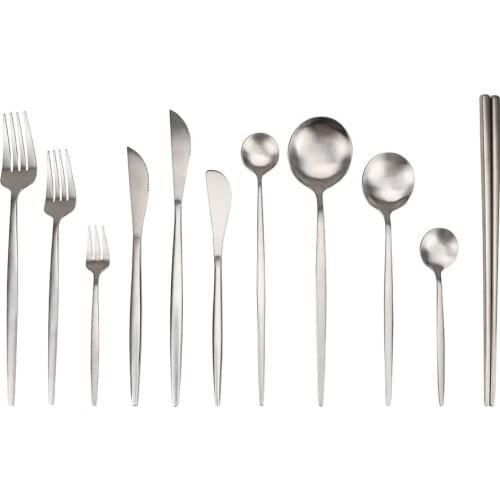 Matte Fork Knive Spoon Stainless Steel Silverware Set Tableware Set Cutlery Chopsticks Tea Spoon Dinner Wedding Tableware Set