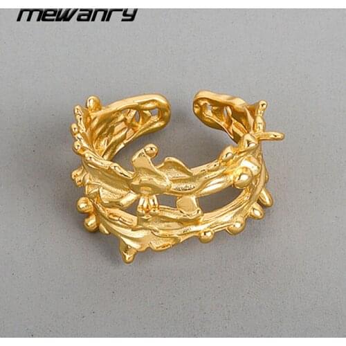 Mewanry 925 Sterling Silver Rings for Women New Trend Vintage Elegant Wide Design Irregular Hollow Branches Party Jewelry Gifts