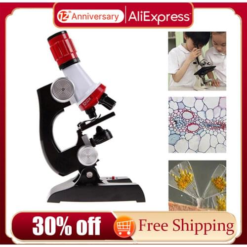Kids Microscope Kit Science Lab LED 100-1200X Biological Microscope Home School Educational Toys children Optical Instruments