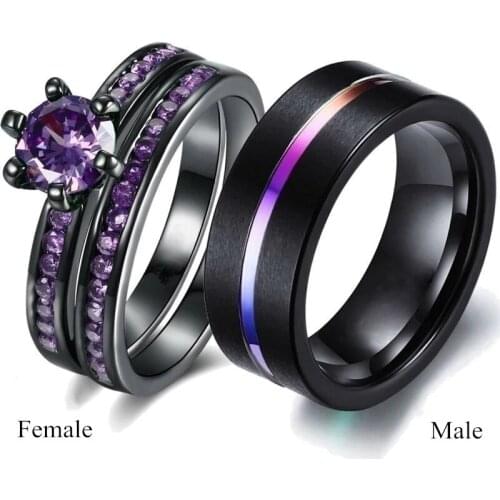 Couple Rings Trendy Rainbow Carbide Men Ring Purple Zirconia Rings For Women Engagement Wedding Love Anniversary Gift