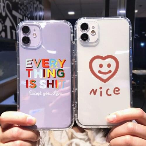 Fashion Letter Smile Clear Phone Case for iPhone 12 Pro Max 11 X XS XR SE20 6 7 8 Plus Cartoon Shockproof Soft TPU Cover Fundas