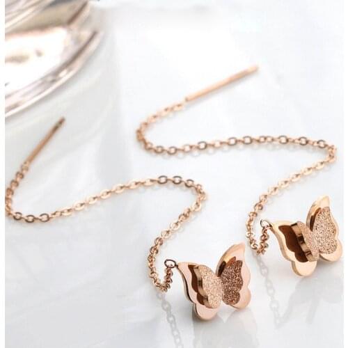 New Womens Fashion Brand Jewelry Elegant Stainless Steel Butterfly Stud Earrings for Women Gift Long Tassel Earrings ear line