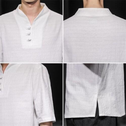 2021 New Summer Cotton Linen T Shirt Male Chinese Style Fashion Short Sleeve Solid Color Linen T-shirt Tops Plus Size M-5XL