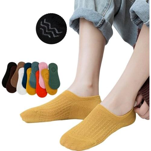 New 5 Pairs/lot Candy Solid Color Silicone Low Cute Invisible Cotton Summer Women Boat Casual Sock Shallow Mouth Slippers Socks
