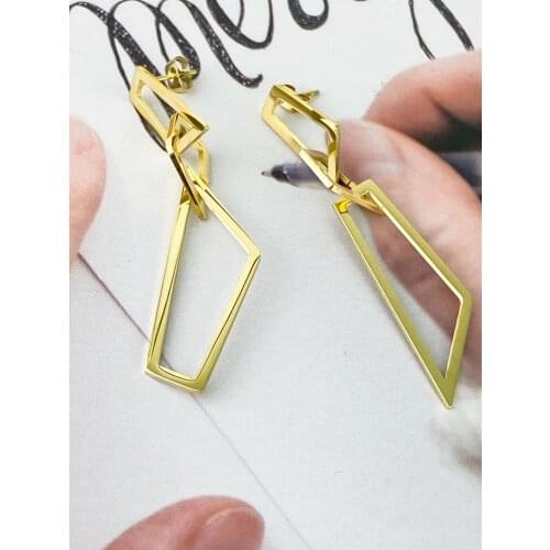 New Irregular Geometry Metal Fringed Earring stainless Jewelry Stainless Steel Golden Color Luxe