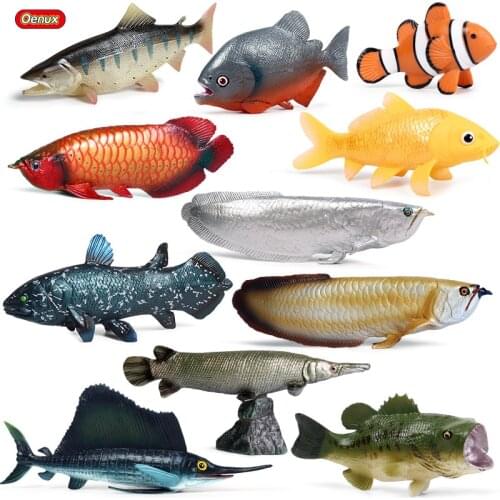 Oenux Freshwater Marine Animals Model Action Figures Coelacanth Sailfish Bass Salmon Ocean Sealife Aquarium Educational Kid Toys