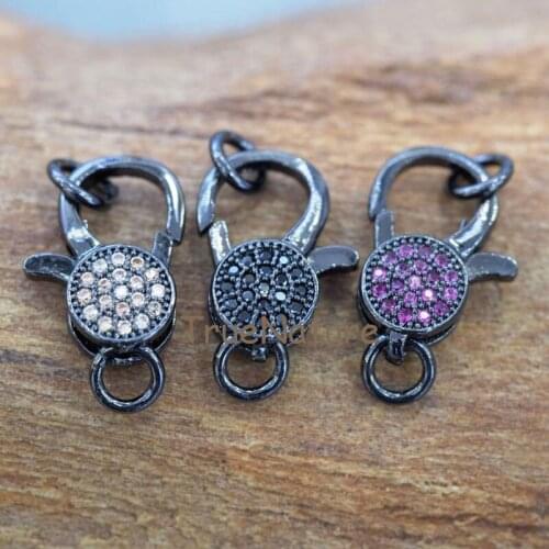 Wholesale Small Gun Black Copper Clasp Charm Zircon Pave Cubic Lobster Clasps For Jewelry Making In 23*12.4 mm FC5980
