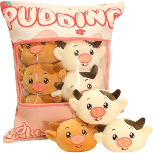 A Bag of Pudding Cattle Plush Toys Mini Animal Ball Doll Bunny Pig Hamster Penguin Cow Avocado Strawberry Banana Bag for Pillow