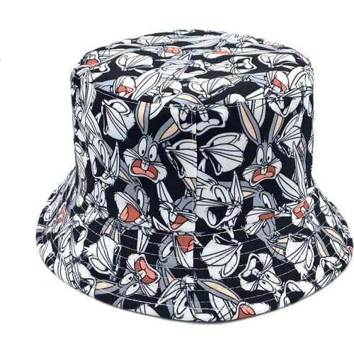 New Summer Rabbit print Bucket Hat for men women Fashion cotton reversible Bob Panama Sun hat beach fisherman hat