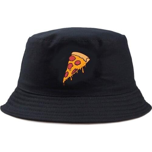 Funny Pizza print Fisherman Casual Outdoor Panama Caps Sunscreen Summer Women Bucket Hat Mens Cotton Fishermans hat