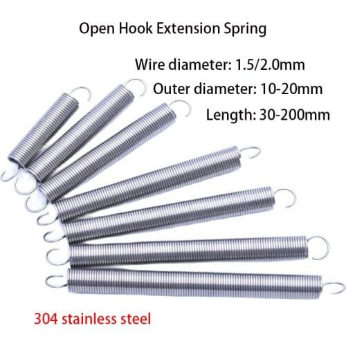 304 Stainless Steel Tension Spring Pullback Spring Draught Spring Wire Diameter 1.5/2.0 mm Extension Spiral Spring