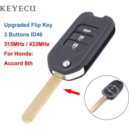 Keyecu Upgraded Flip Remote Car Key With 3 Buttons & 315MHz/ 433MHz & ID46 Chip - FOB for Honda Accord 8th Generation 2008-2012