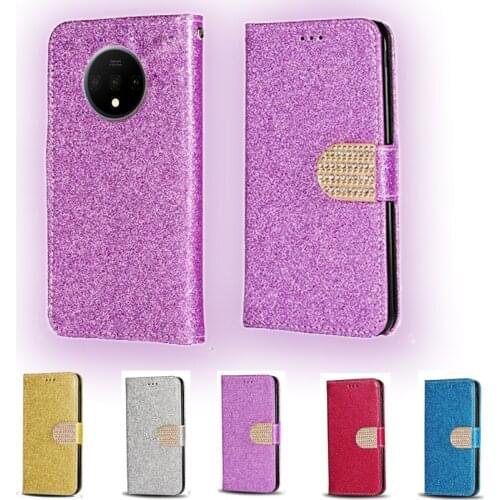 Luxury Glitter Diamond Flip Leather Wallet Phone Case For OnePlus 7T Phone stand function cover with card slot