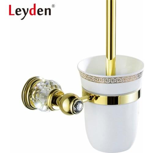 Leyden Luxury Golden Brass& Crystal Toilet Brush Holder European Royal Wall Mounted Gold Plated Toilet Brush Bathroom Accessory