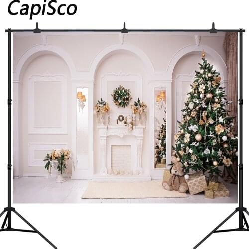 Capisco Christmas Backgrounds Photography Studio Christmas Tree Home Decoration Fireplace Family Party Winter Season Photo Booth